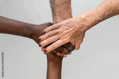 Close up of high five hand gesture, symbol of common celebration or greeting, people planning to reach their goal, slap each other to start working together.
