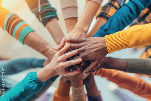 Close up of high five hand gesture, symbol of common celebration or greeting, people planning to reach their goal, slap each other to start working together.