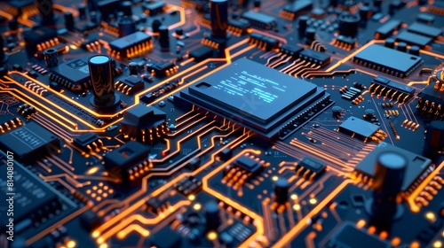 Advanced Technology High Detail Microchip and Circuit Board