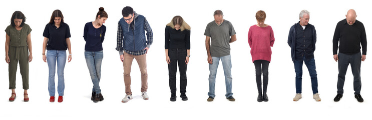 group of people look down on white background
