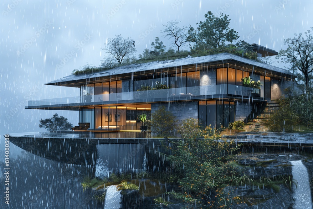 Architectural Marvel: Hilltop Home with Rainwater Harvesting Features and Sustainable Design