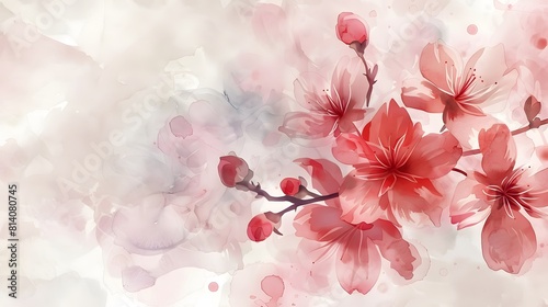 Soft Pink Cherry Blossoms on Dreamy Watercolor Background
