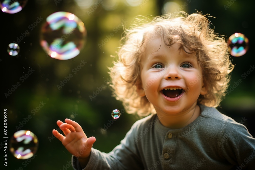 Colorful Toddler bubbles fun. Summer play. Generate Ai Colorful Toddler bubbles fun. Summer play. Generate Ai