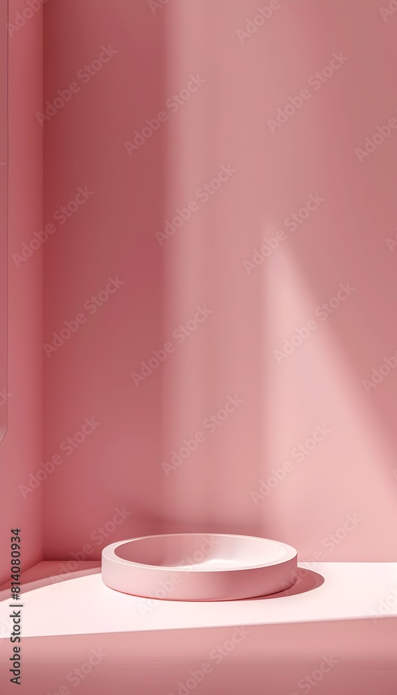 Empty Pastel Pink Studio Scene with Minimalist Geometric Podium Display