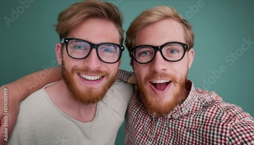 Funny best friends laughing cheerfully while standing together in a studio. AI generated 