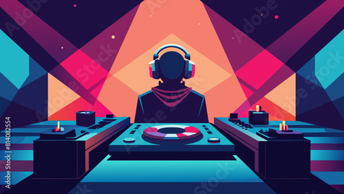 Vibrant Digital DJ Booth with Futuristic Neon Lights