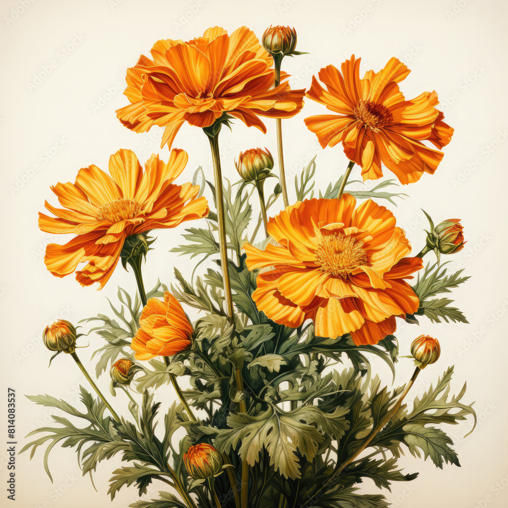 Watercolor Marigold Illustration, Generative Ai Watercolor Marigold Illustration, Generative Ai
