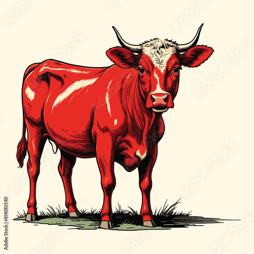 Red Heifer Engraved Illustration