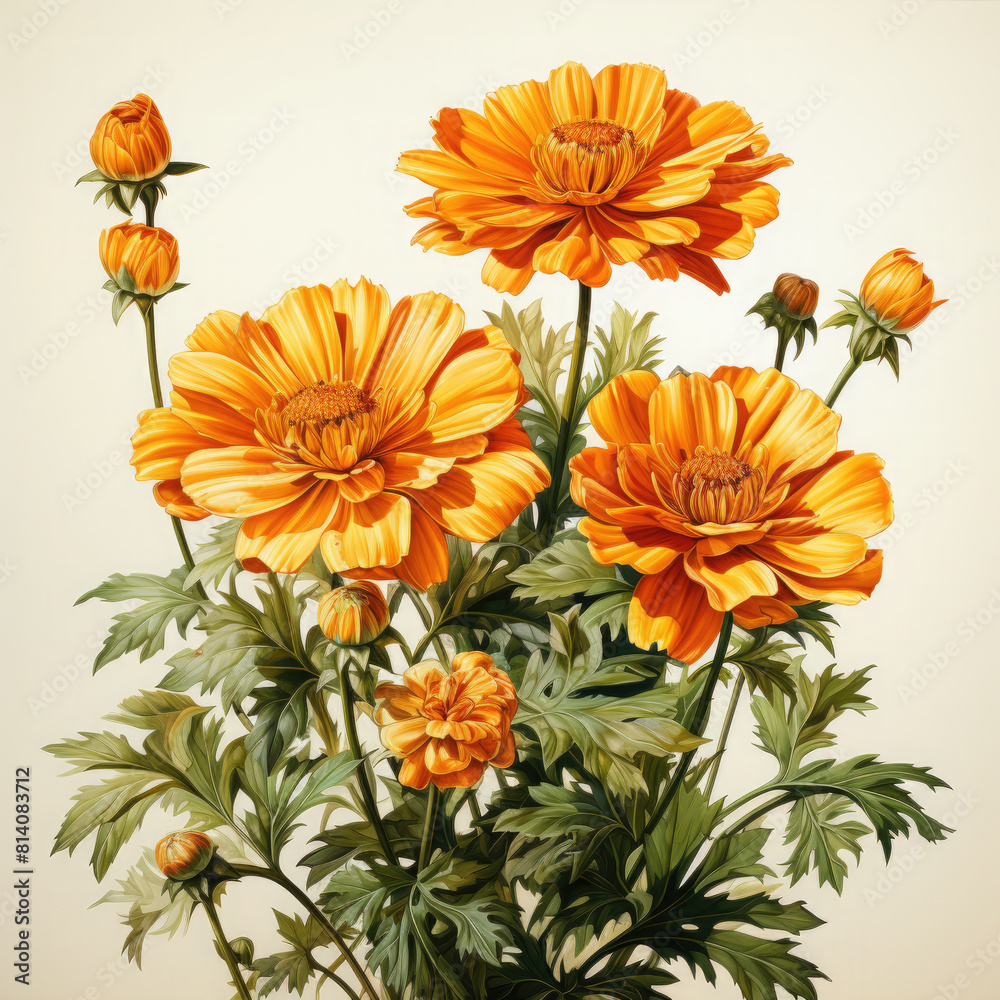 Watercolor Marigold Illustration, Generative Ai Watercolor Marigold Illustration, Generative Ai