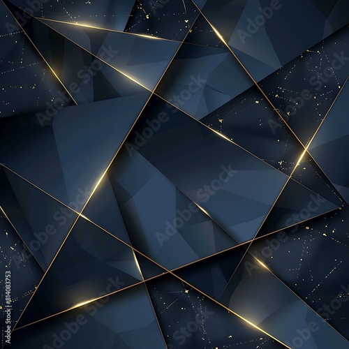 Premium Luxurious Dark Blue Abstract Background Template with Opulent Triangle Pattern and Golden Illumination Lines Abstract