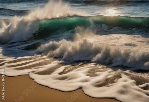 Waves lapping with foamy tips of the sea  golden sands and a beautiful sky are ideal for background images.