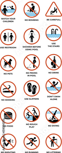 Swimming pool rules signs collection