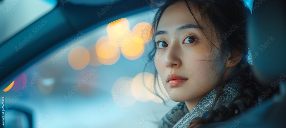 a confident woman is sitting in a car a confident woman is sitting in a car