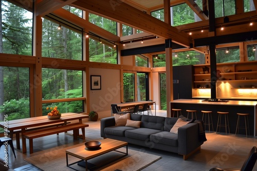 Minimalist Cabin Retreat with Open Concept Living Space © Sajida