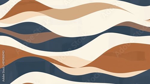 a modern wave design featuring navy, sienna, and cream hues, flowing horizontally to create a dynamic abstract look, perfect for a seamless pattern. SEAMLESS PATTERN