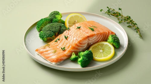 Salmon and broiled broccoli on a plate