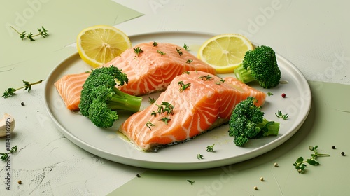 Salmon and broiled broccoli on a plate