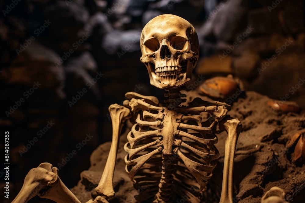 Mysterious Ancient tomb cave with skeleton bones. Old historic travel empty relic. Generate Ai Mysterious Ancient tomb cave with skeleton bones. Old historic travel empty relic. Generate Ai