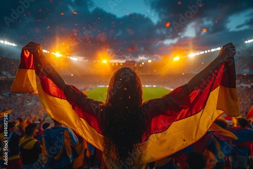 Fan with Spanish flag at stadium photo