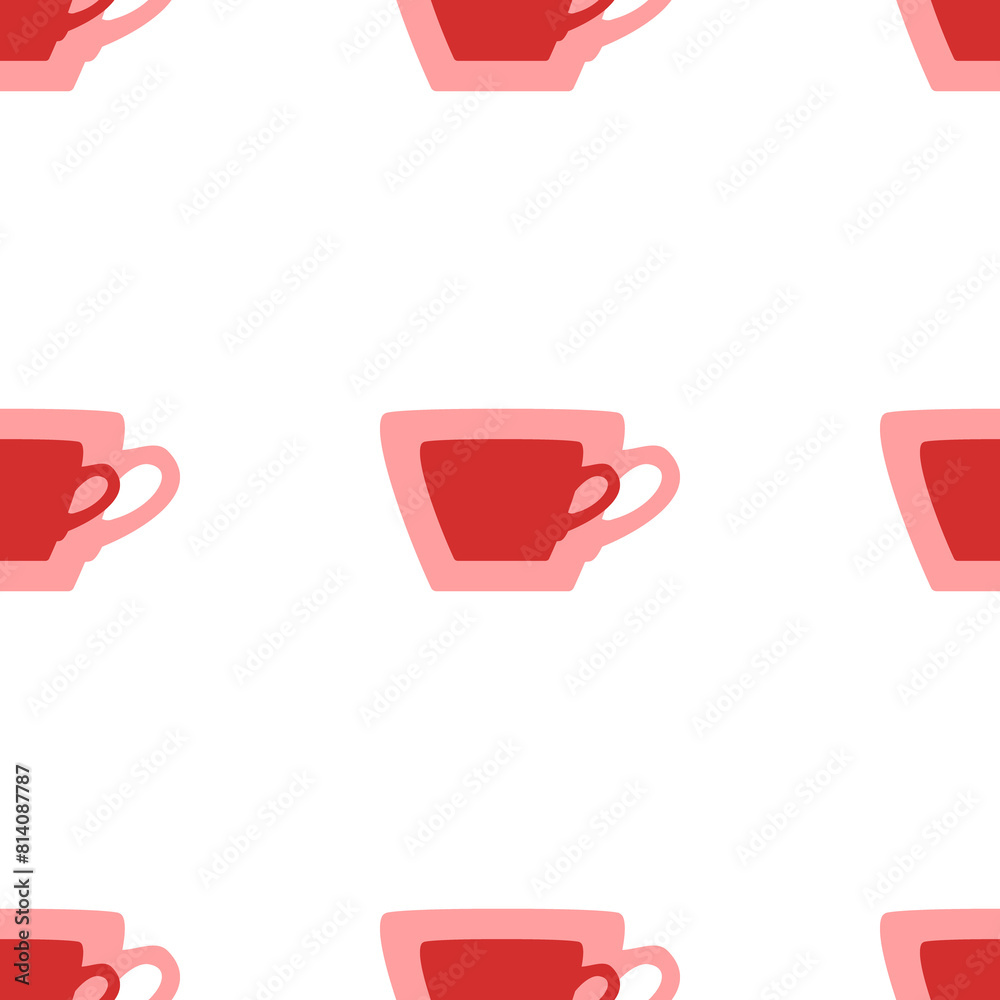 Seamless pattern of large isolated red coffee cup symbols. The elements are evenly spaced. Illustration on light red background Seamless pattern of large isolated red coffee cup symbols. The elements are evenly spaced. Illustration on light red background