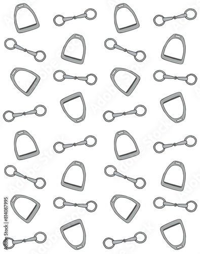 Vector seamless pattern of hand drawn sketch doodle equestrian horse bit isolated on white background