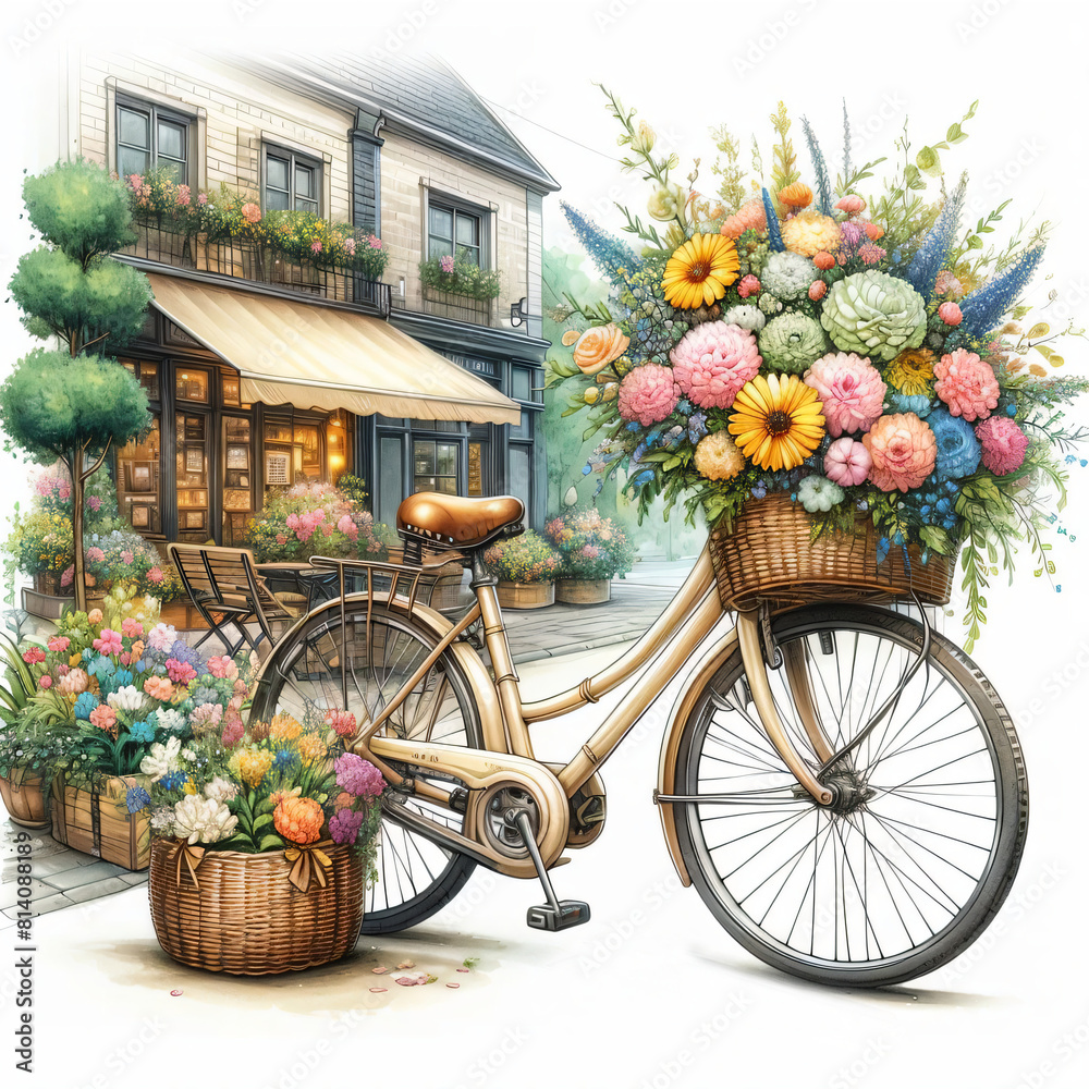 bicycle with flowers in basket