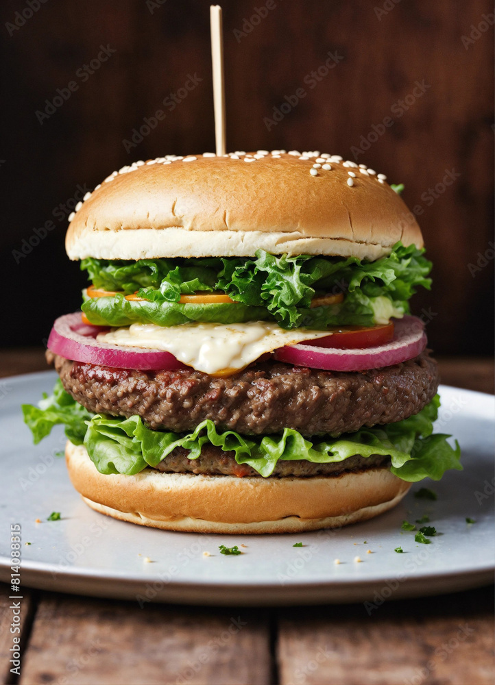 hamburger on a wooden board-hamburger on a wooden tablehamburger on a plate hamburger on a wooden board-hamburger on a wooden tablehamburger on a plate