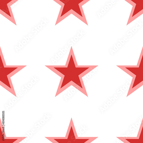 Seamless pattern of large isolated red star symbols. The elements are evenly spaced. Illustration on light red background