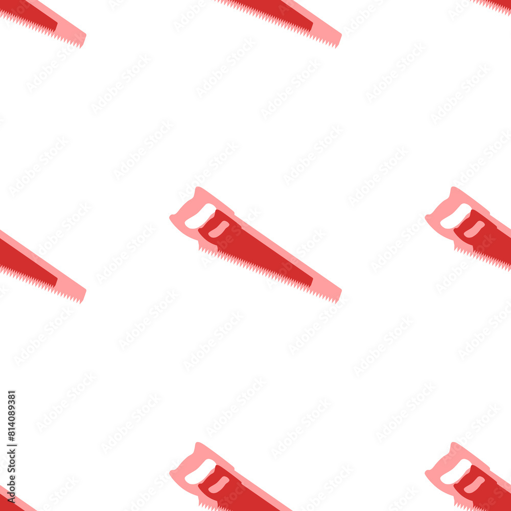 Seamless pattern of large isolated red hand saw symbols. The elements are evenly spaced. Illustration on light red background Seamless pattern of large isolated red hand saw symbols. The elements are evenly spaced. Illustration on light red background