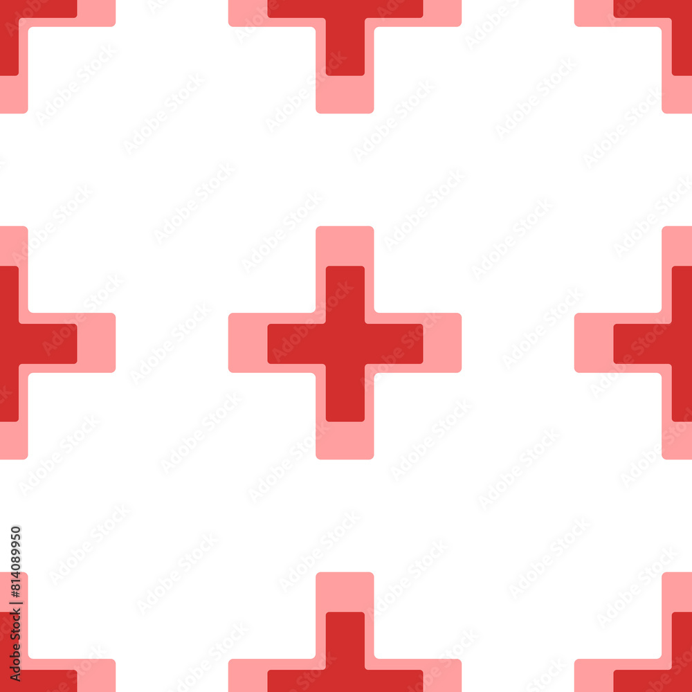 Fototapeta premium Seamless pattern of large isolated red plus symbols. The elements are evenly spaced. Illustration on light red background
