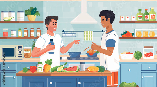 A visually elaborate image showcasing a sports nutritionist counseling an athlete on proper dietary strategies to fuel their training and optimize recovery, surrounded by colorful