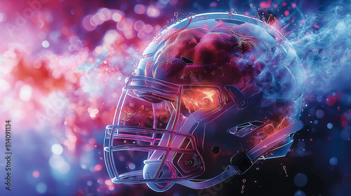 A visually stunning composition featuring a sports medicine clinic specializing in concussion management, with experts using advanced neuroimaging techniques and cognitive testing