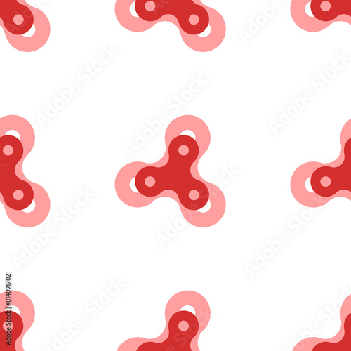 Seamless pattern of large isolated red spinner symbols. The elements are evenly spaced. Illustration on light red background