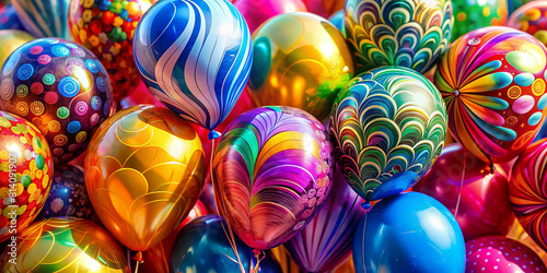 Vibrant Closeup Balloons Floating in the Air with Shiny Reflections photo