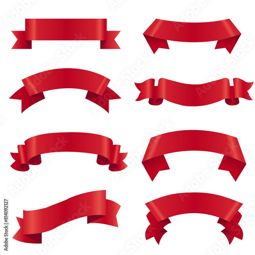 Big Set Red Ribbon White Background