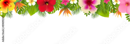 Tropical Flowers And Palm Tree Branch Frame