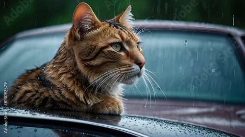 cat isf on the car photo
