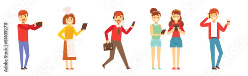 People Character Using Device and Gadget Vector Set
