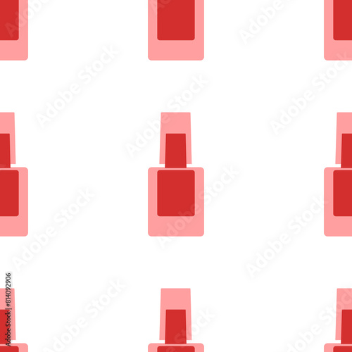 Seamless pattern of large isolated red nail polish symbols. The elements are evenly spaced. Illustration on light red background