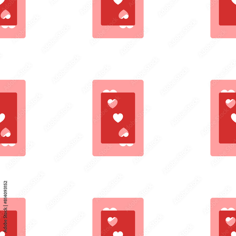 Seamless pattern of large isolated red Three of hearts playing cards. The elements are evenly spaced. Illustration on light red background Seamless pattern of large isolated red Three of hearts playing cards. The elements are evenly spaced. Illustration on light red background