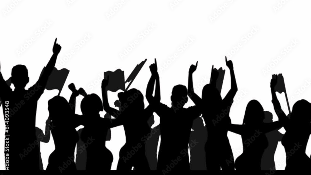 Large Crowd of People Having Fun- Clapping, cheering Celebrating at Festival Event, Party. Silhouette over transparent or chroma key. 4k video