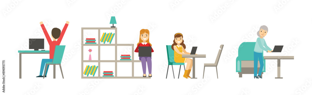Business Man and Woman Worker and Staff Perform Office Duty Vector Set Business Man and Woman Worker and Staff Perform Office Duty Vector Set