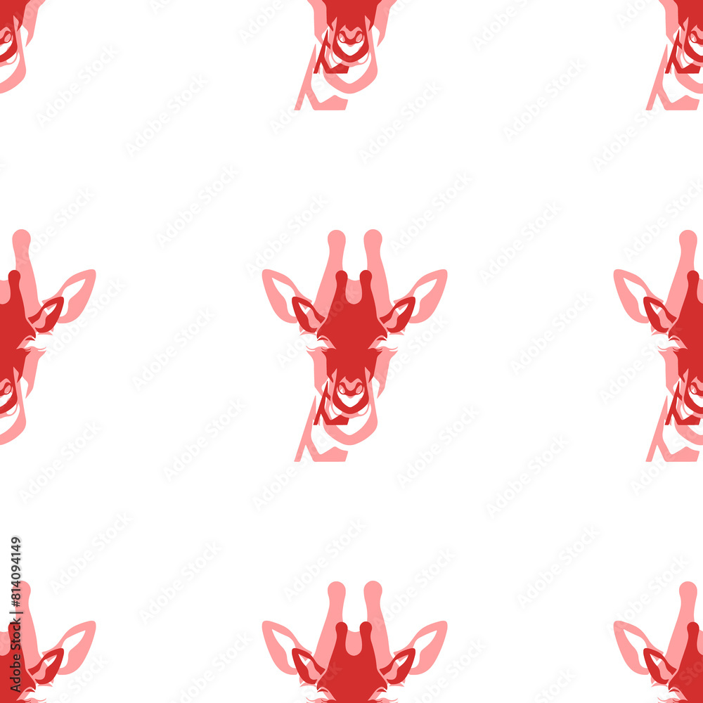Obraz premium Seamless pattern of large isolated red giraffe head symbols. The elements are evenly spaced. Illustration on light red background