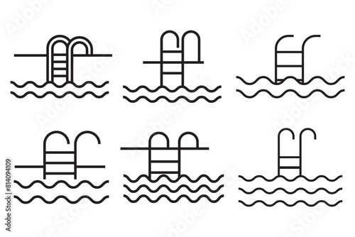 Swimming pool icon vector set. Simple thin line, outline, swimming pool ladder icon in different style vector, stroke style can be used for web,