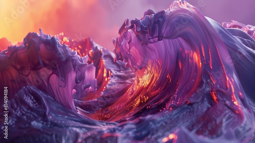 cyber color, a close up view of a wave and some abstract stone swirls, flowing fabrics, nature-inspired shapes, dark violet and light red, unreal engine  photo