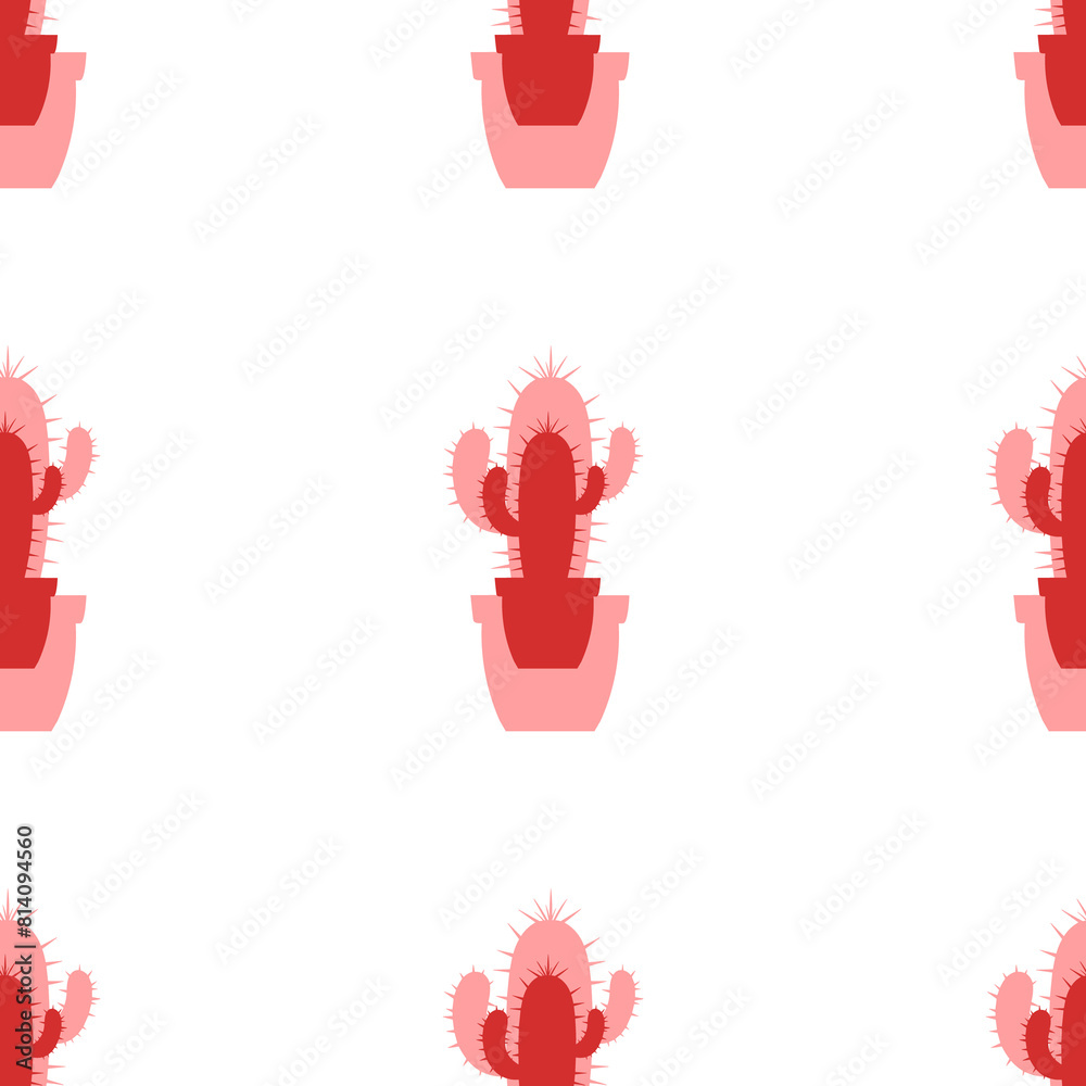 Seamless pattern of large isolated red cactus symbols. The elements are evenly spaced. Illustration on light red background Seamless pattern of large isolated red cactus symbols. The elements are evenly spaced. Illustration on light red background
