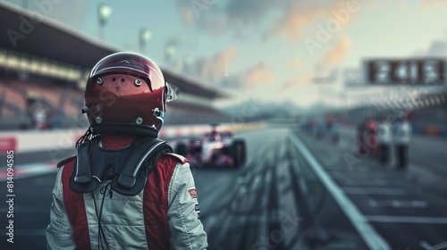 formula one racing driver before start of competition on track. 