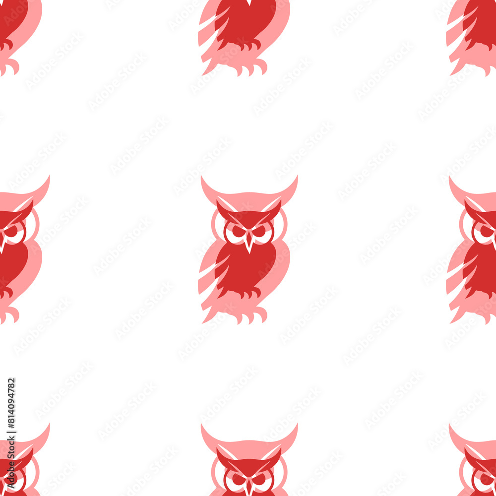 Seamless pattern of large isolated red owl symbols. The elements are evenly spaced. Illustration on light red background Seamless pattern of large isolated red owl symbols. The elements are evenly spaced. Illustration on light red background