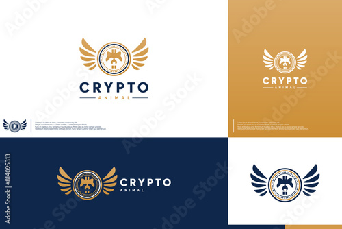 digital currency, raccoon animal concept, crypt coin, logo design illustration.