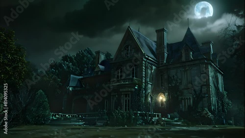 the mystery of the haunted house at night photo